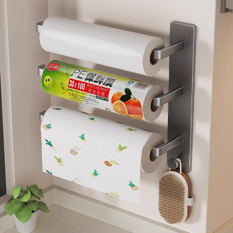 Kitchen paper towel racks, kitchen cabinets, rolls, paper bags, containers, shelves, wall hangers, and household upholstery hangers