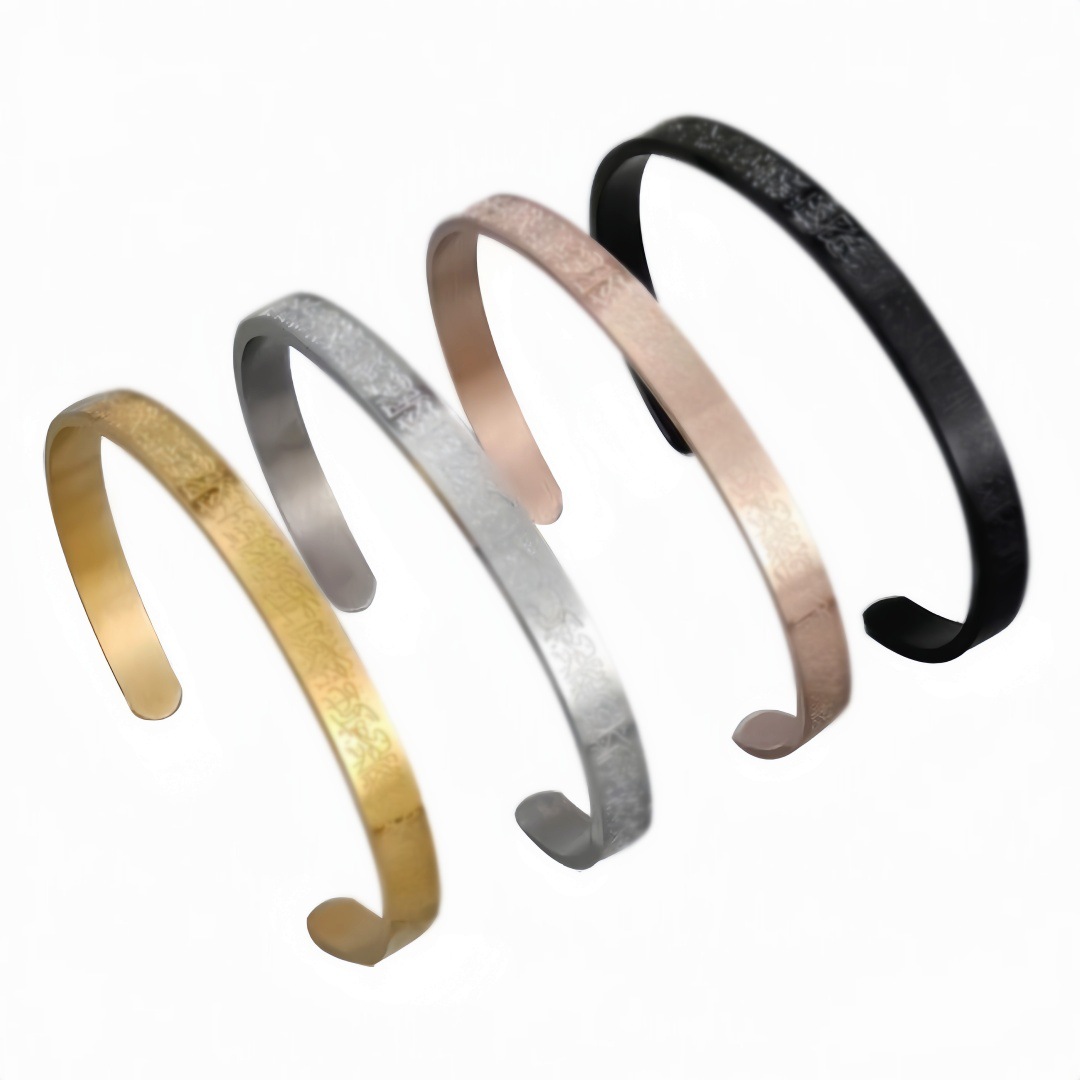 Ayatul Kursi Type C Open-Style Titanium Steel Bracelet, Arabic 6mm Stainless Steel Fade-Resistant Wristband, English Version