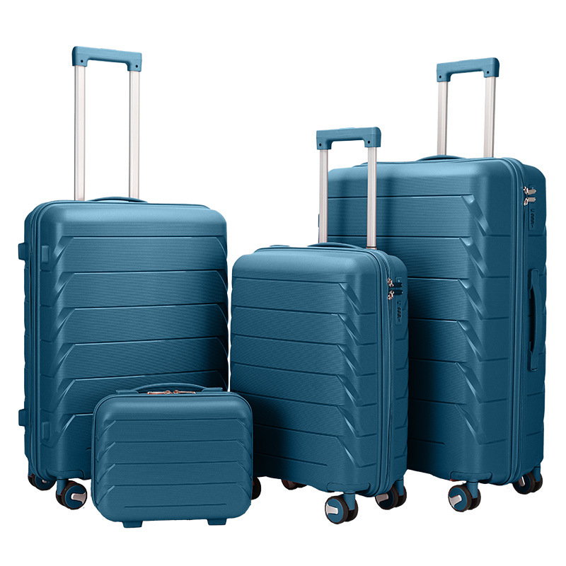 Customized PP Hardshell Trolley Suitcase with Silent Omni-Wheels, Zippered Design, Available in 20", 24", and 28" Sizes—Three-Piece Luggage Set