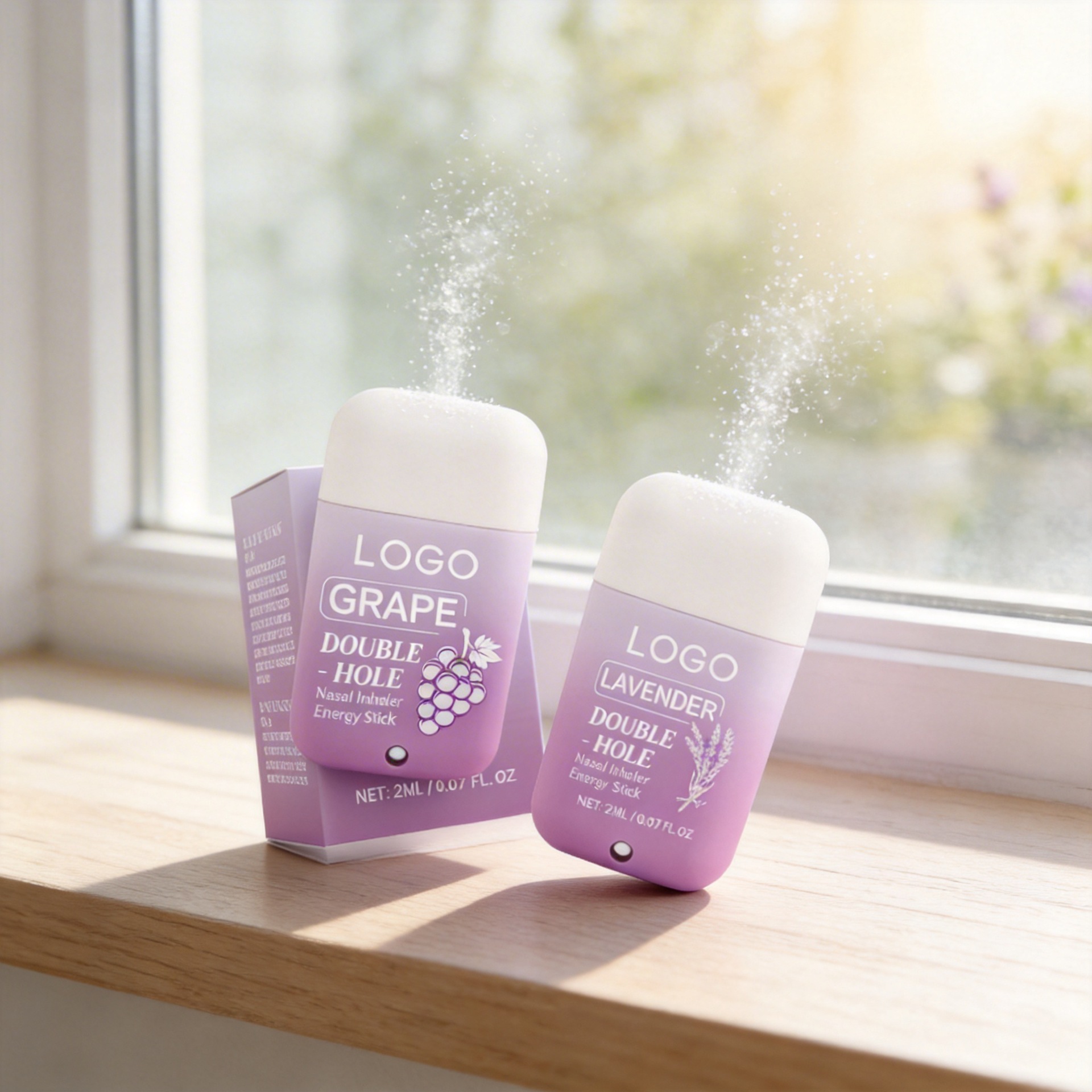 Custom private label OEM/ODM—dual‑hole nasal inhaler with fruit flavors such as grape and lavender, infused with herbal extracts and essential oils.