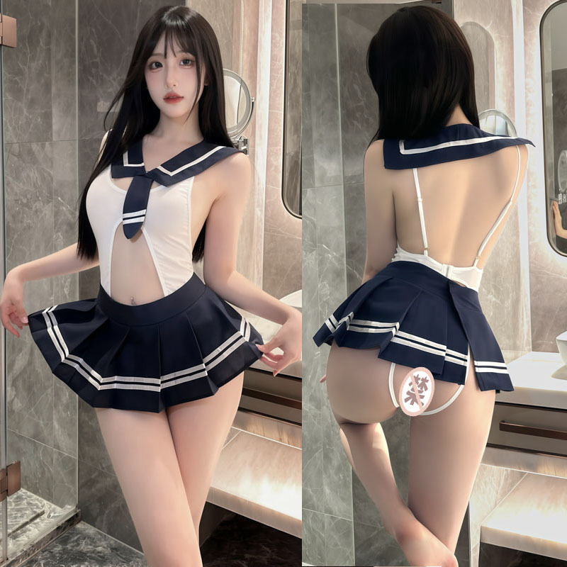Sexy Lingerie, Sexy Plus-Size Uniform, Open-Crotch Bodysuit, School Uniform Set, Passionate Sailor Outfit, F156