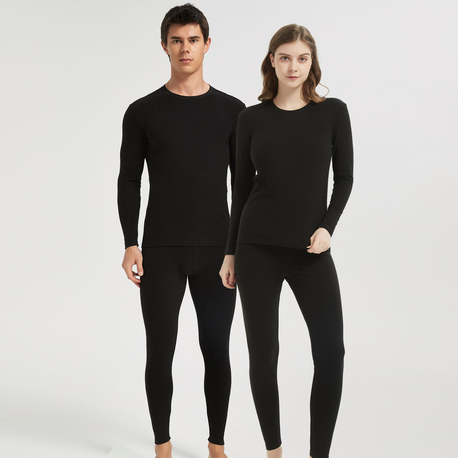 Cross-border Round-neck Warm Underwear, Men's Base-layer Shirt, Double-sided Suede Autumn Top and Pants, Women's Warm Underwear Set, Wholesale