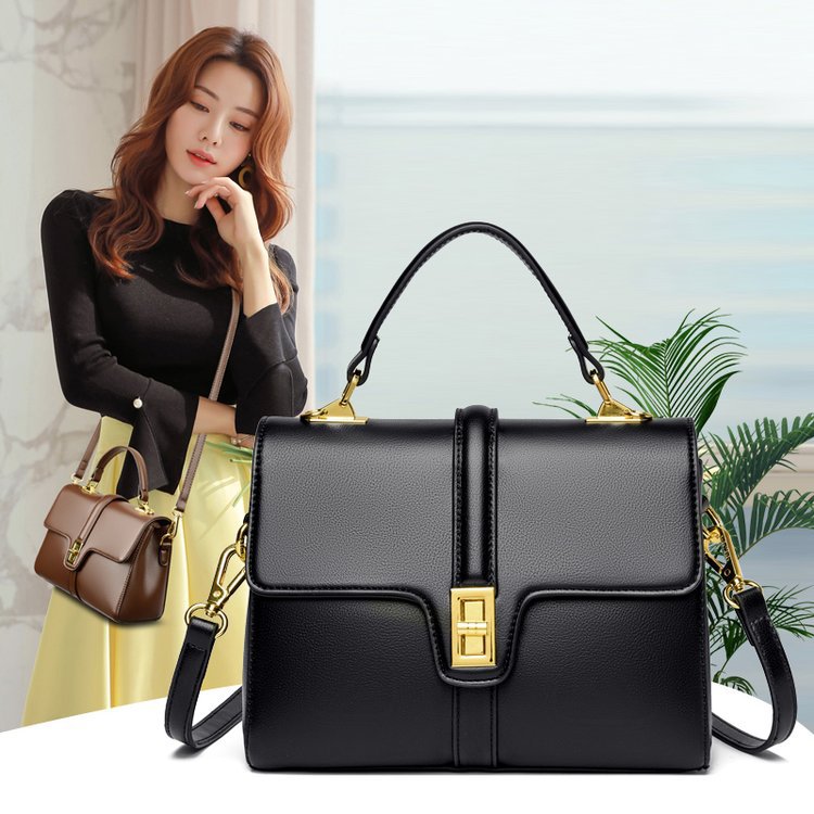 Fashionable mid‑age women’s bag, 2024 new Korean‑style versatile simple casual solid‑color soft leather crossbody handbag