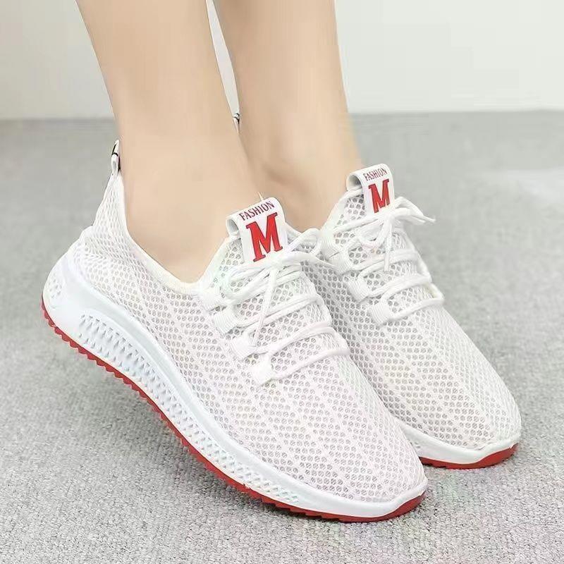 Spring/Summer Hollow-Out Mesh Shoes, Old Beijing Cloth Shoes, Women’s Flat-Soled Single-Layer Shoes, Casual Mesh Sports Shoes for Women, Soft-Soled Mom’s Shoes
