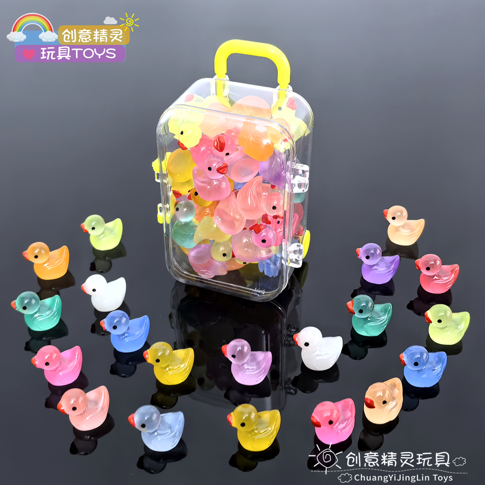 Glowing mini duck, colorful children’s animal figurine, resin pendant, miniature 3D resin landscape decoration