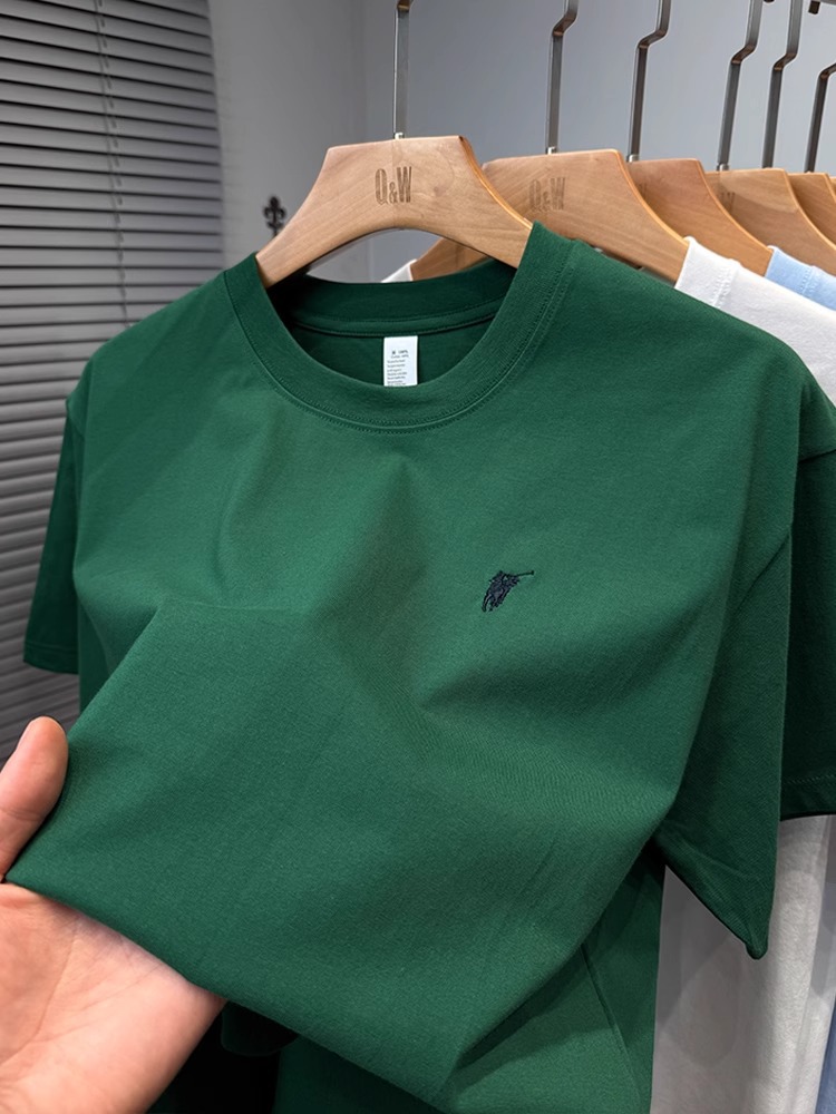 High-end Paul cotton short-sleeve T-shirt for men, summer 2026 new loose-fit round-neck solid-color half-sleeve top, men’s style.