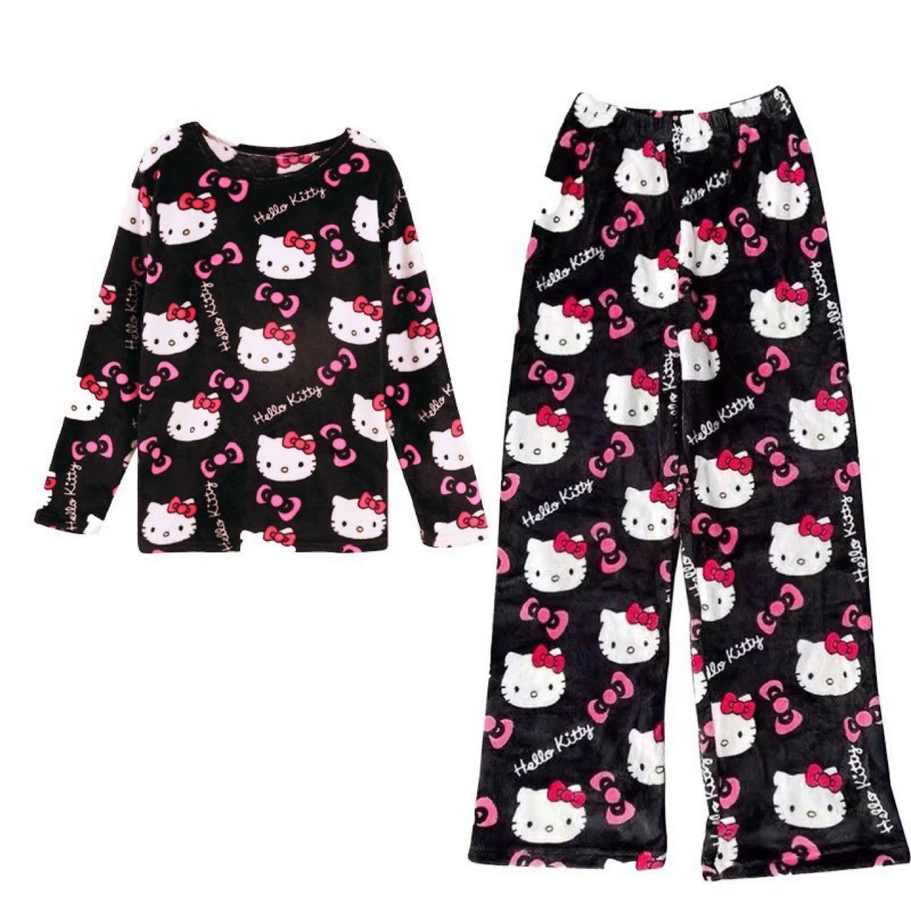 Cartoon-printed long-sleeve pajamas for women, casual flannel set suitable for home use; customizable European style, vacuum-sealed and labeled