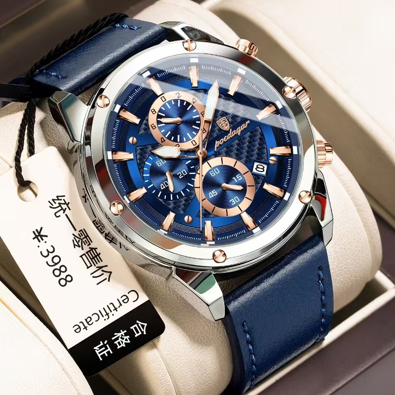 POEDAGAR multifunctional timer new men's watches waterproof night light fashion quartz watches live broadcast foreign trade model watches