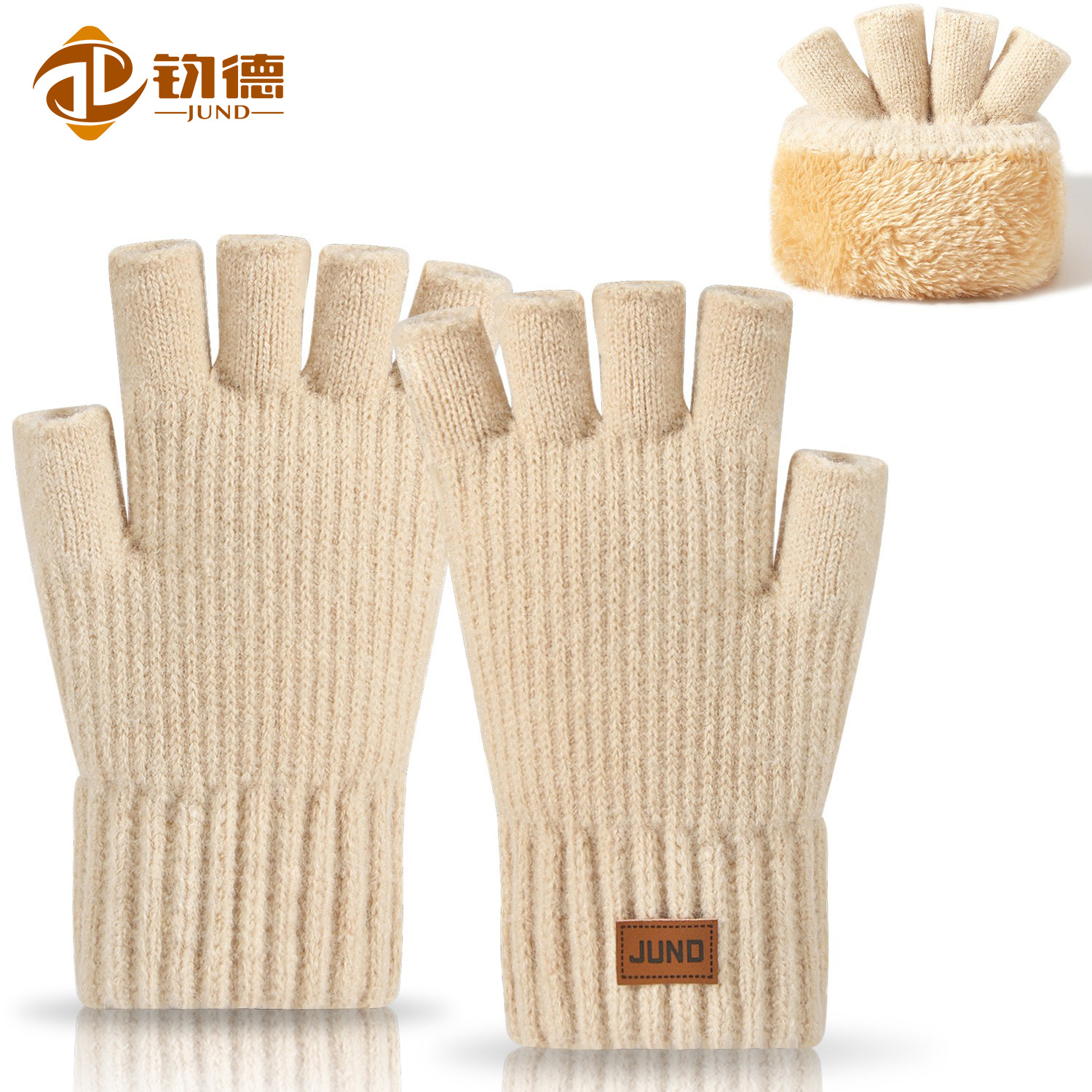 Thickened Fingerless Gloves, Autumn/Winter Fleece‑Lined Knitted Cold‑Proof Warmth‑Retaining Half‑Finger Writing Gloves