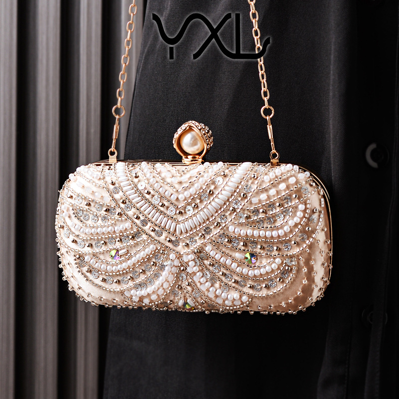 New cross‑border women’s evening clutch, embroidered diamond‑encrusted formal dress bag, party and banquet bag, crossbody gown bag, bridal handbag