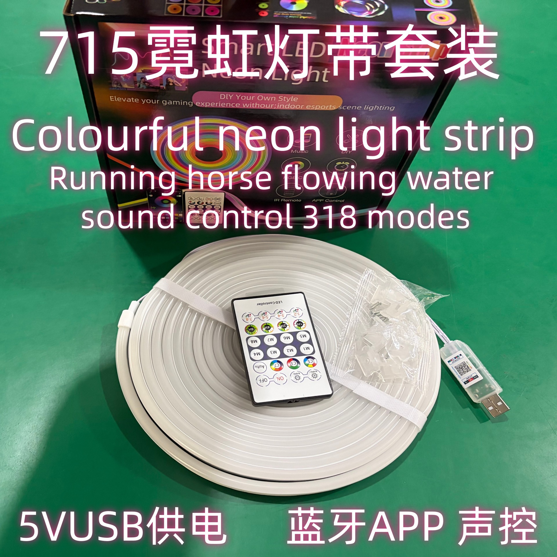 5V715 fluorescent flexible light band RGBIC running horse water 24 key Bluetooth sound controlled LED kit