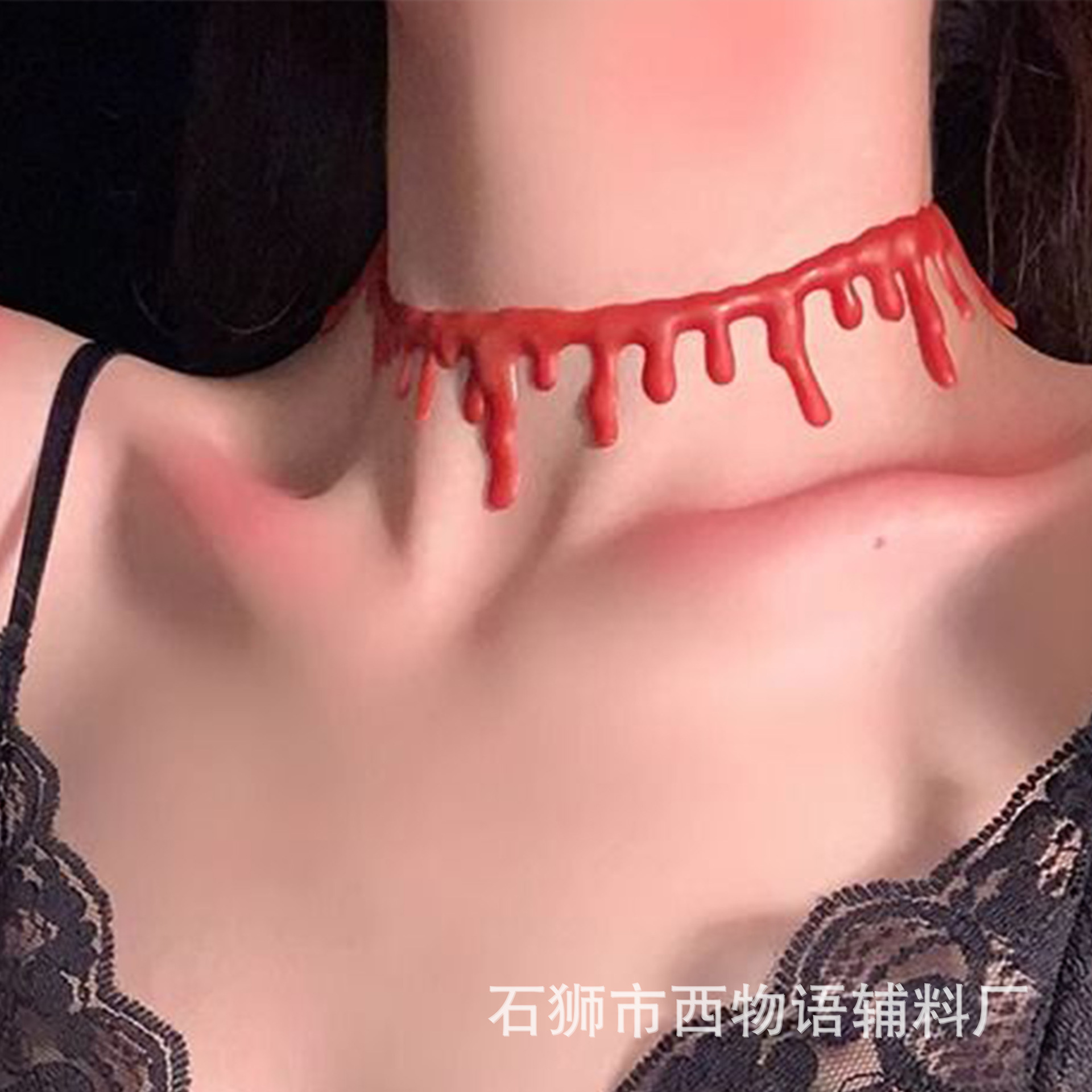 Blood-Dripping Necklace, Halloween Blood Necklace, Vampire Horror Necklace, Ball Performance Prop with Cut Blood Streaks