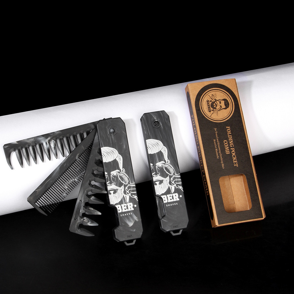 European and American men’s hair‑styling comb: plastic multi‑tooth folding comb, pocket‑size oil‑head comb, textured wide-tooth comb for high‑top hairstyles