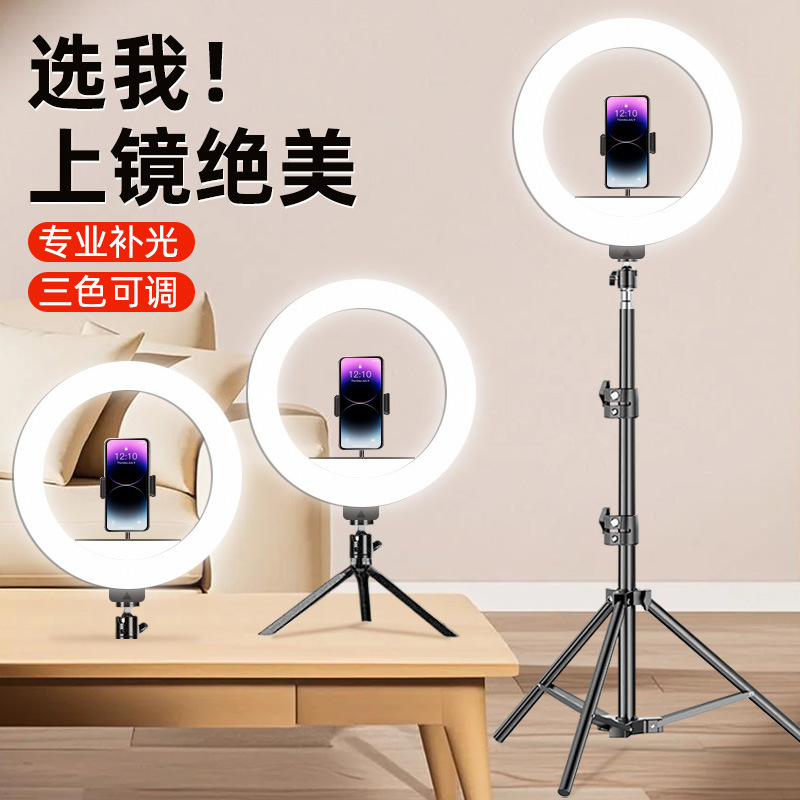 Mobile phone refill light ten inches desktop colorful live broadcast light landing shooting USB convenient ring-shaped grid red live broadcast support