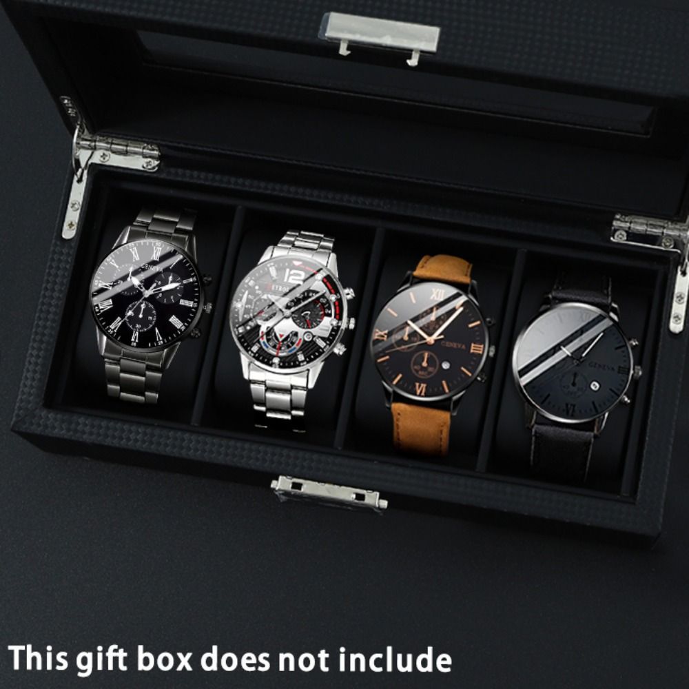 4 sets of men's watches, 2 sets of steel band quartz watches + 2 sets of band quartz watches.
