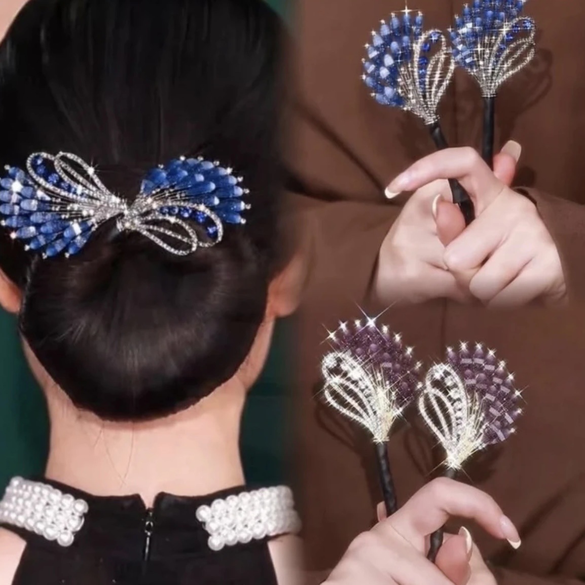 Exquisite New Chinese‑Style Peacock‑Display Bun Hairpiece, Hair‑Tying Accessory, Elegant One‑Stroke Twist Clip for the Back of the Head