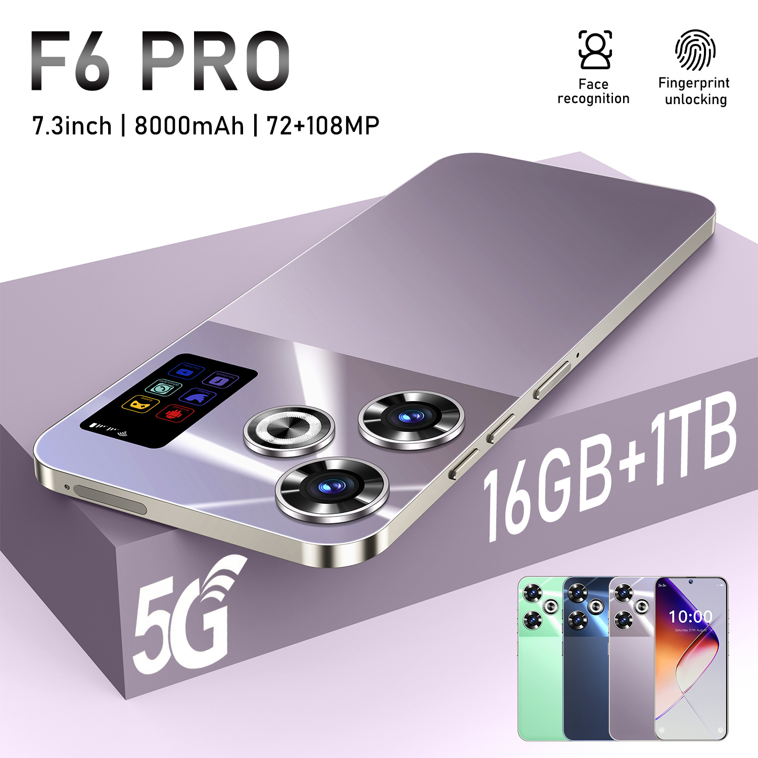 Hot selling instant cross-border mobile phone F6 PRO 5G smart phone 16+1T large memory foreign trade mobile phone manufacturer direct sale