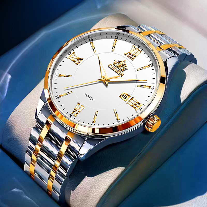 The OUSGEN watch is a fully automatic men's and boys' student Korean fashion quartz double calendar men's watch