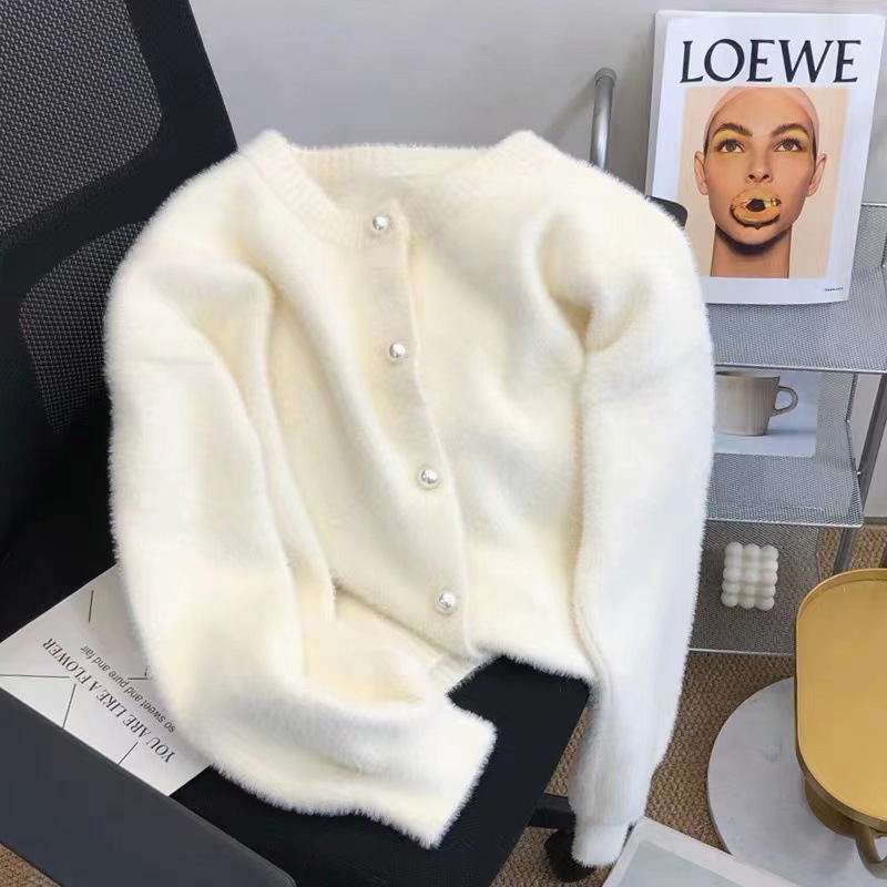 KANING milky white faux mink velvet sweater coat for women, 2026 new autumn/winter loose lazy-style knitted cardigan