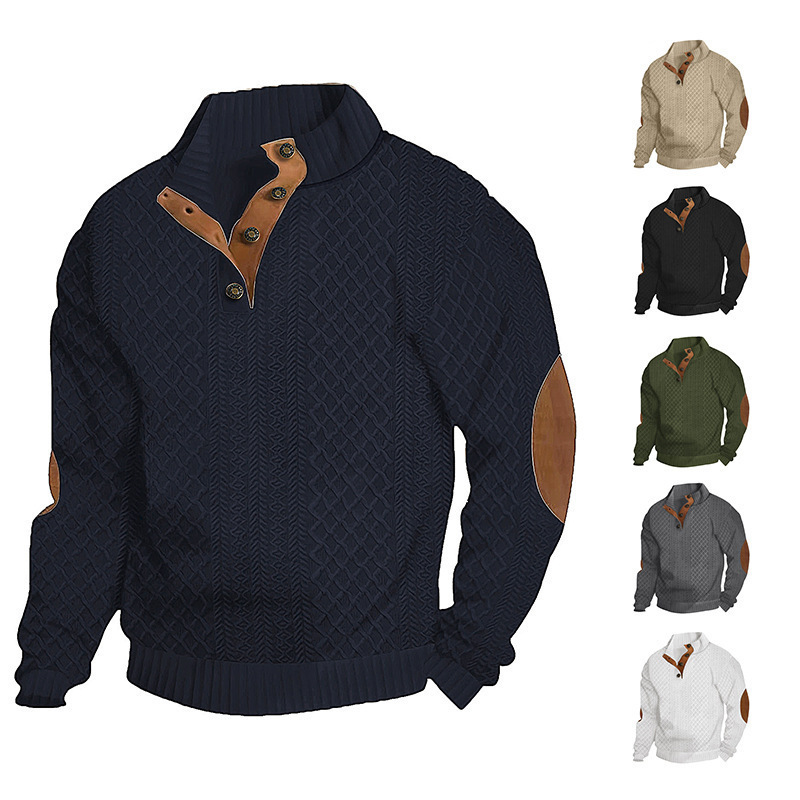 2025 European-American Cross-Border Autumn/Winter Men’s Jacquard Knitted Sweater, Stand-Up Collar Long-Sleeve Pullover, European Size 5XL for Outdoor Leisure