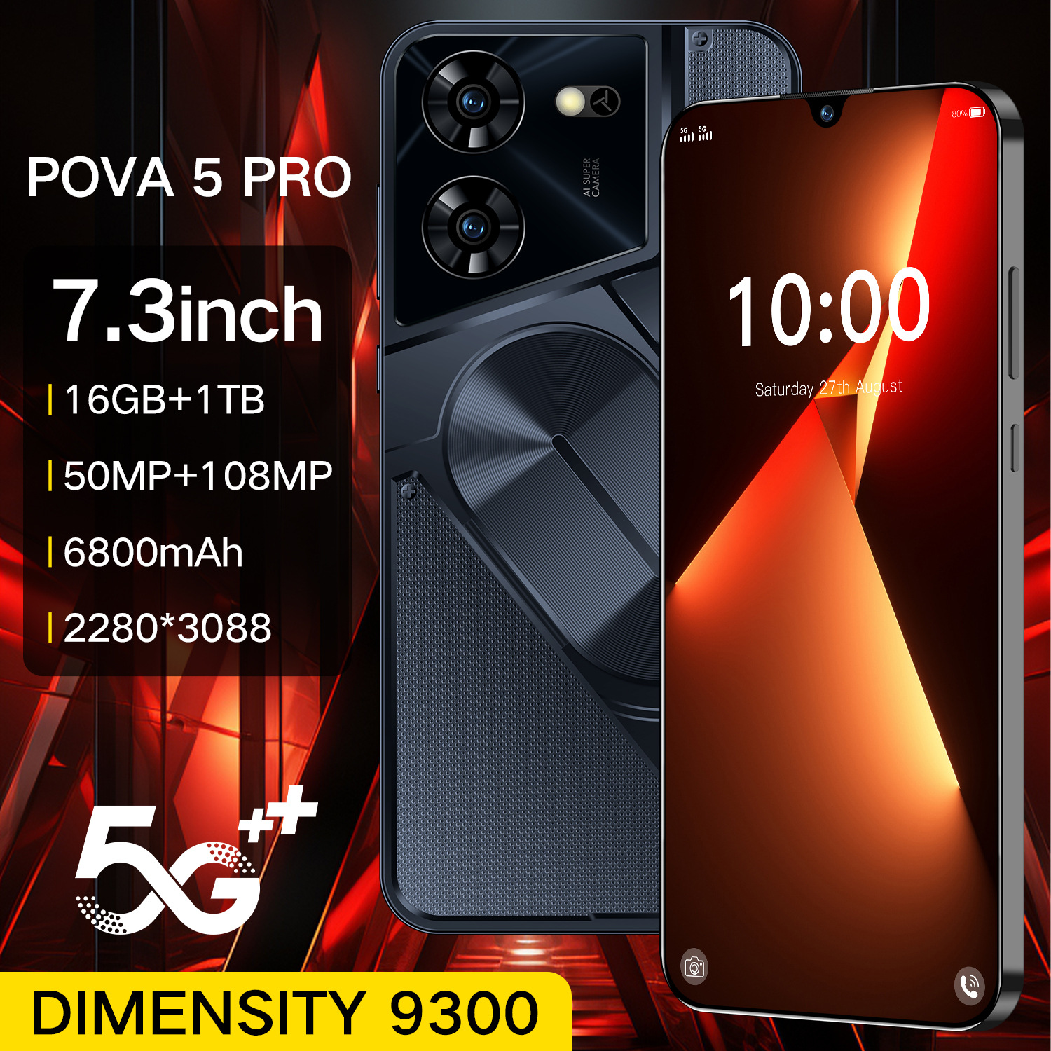pova5 Pro Cross-Border TK AliExpress Smartphone 2+16GB, Android 7.3-inch Punch-Hole Display, True 4G All-Network Compatible
