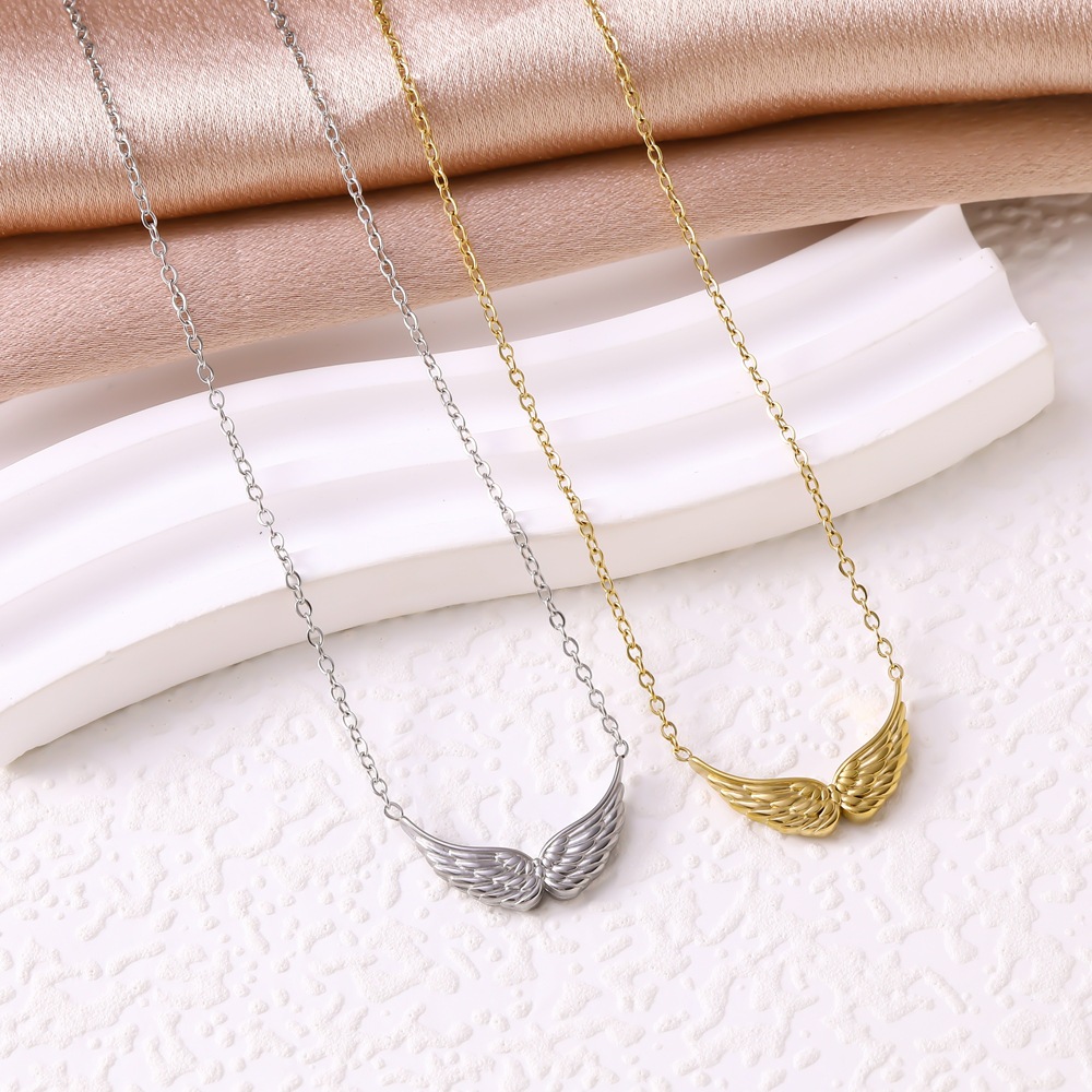 stainless steel personalized angel double opening wing pendant necklace 18k women's necklace jewelry gifts wholesale