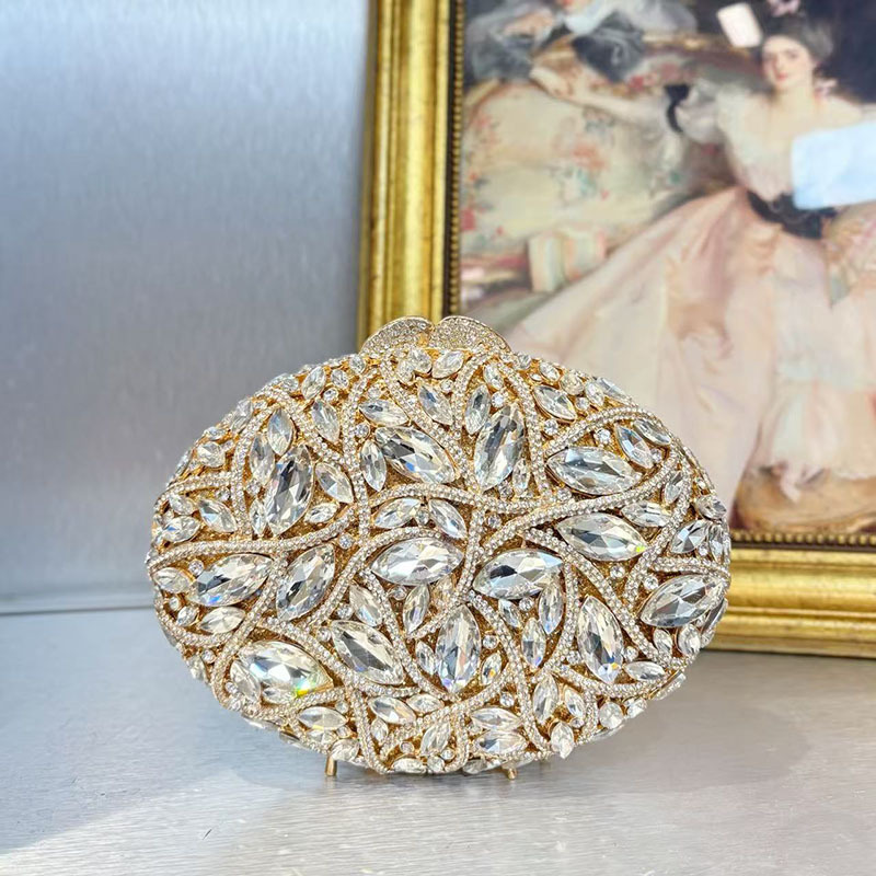 Retro Light-Luxury High-End Sparkling Fully Diamond-Encrusted Evening Clutch, Courtly Style Celebrity Party Handheld Crossbody Bag