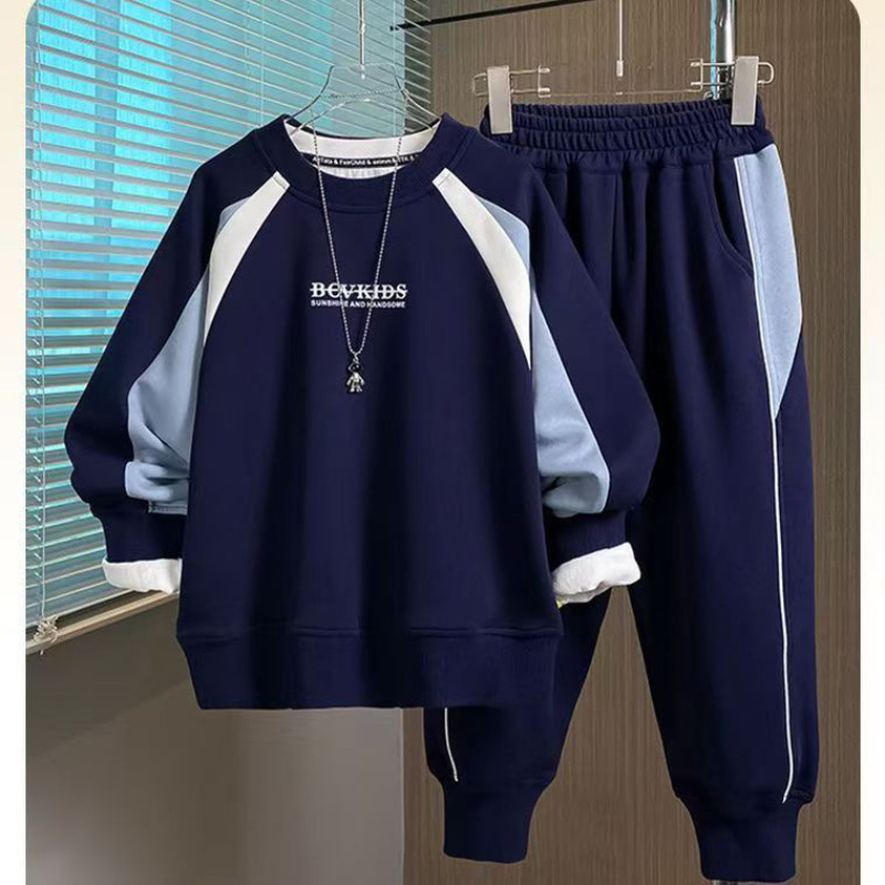 Men's and boys' suits 2026 spring and autumn new children's trendy leisure fashion for boys and boys round collar dressing gowns two sets