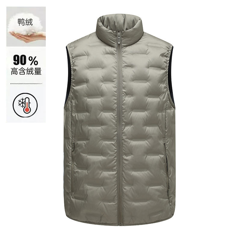 Winter new style men’s waistcoat filled with duck down for warmth; a popular mid‑age and young adult down vest featuring innovative double‑layer adhesive technology.