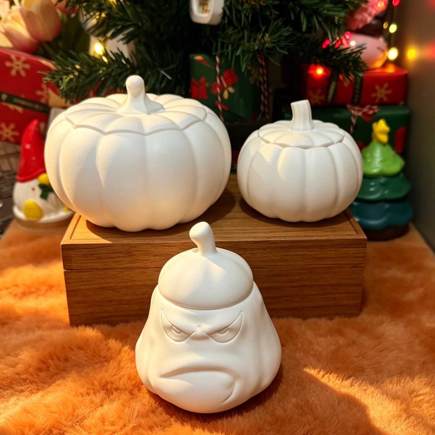 [99% Flawless] Halloween Pumpkin Scented Plaster Doll, Blank Mold, Storage, DIY Handcrafted Art Piece