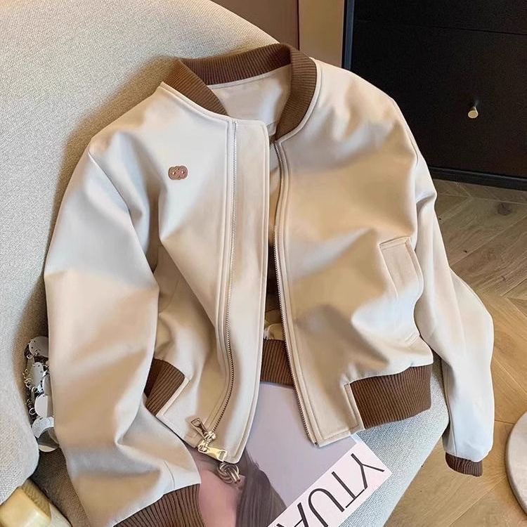 American-Style Street Baseball Spring/Autumn Coat, New Color-Block Casual Short Jacket, Versatile for Petite Figures