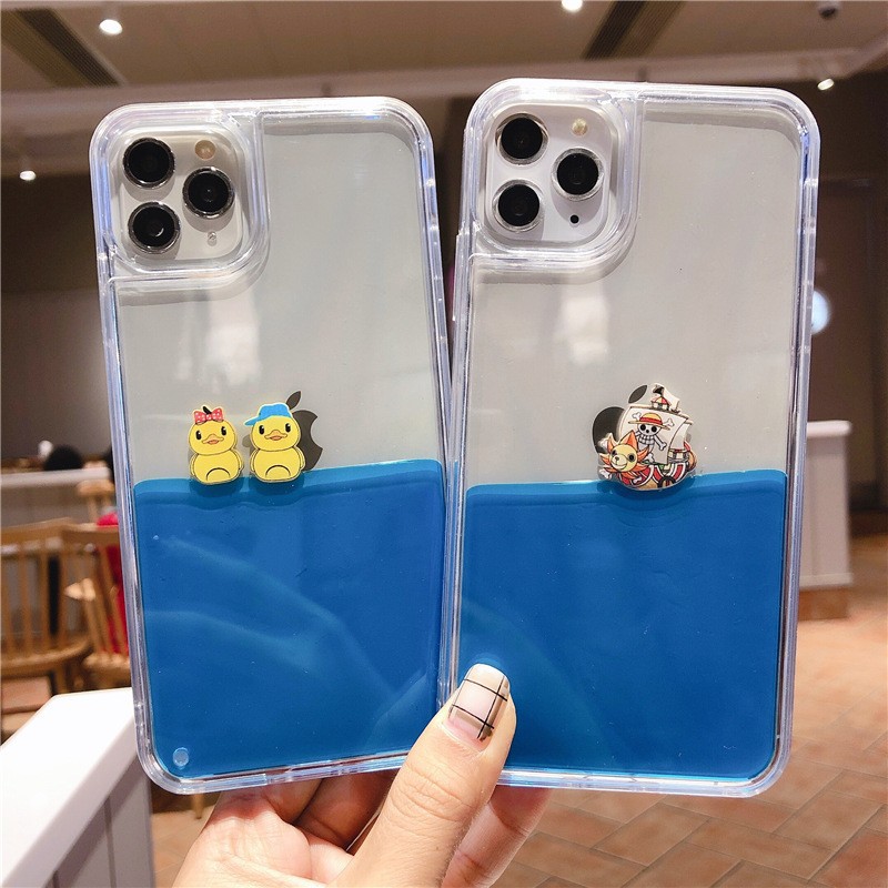 Little Yellow Duck liquid quicksand phone case suitable for iPhone 17/16 Pro Max; cartoon-style protective case for iPhone 15 and 14