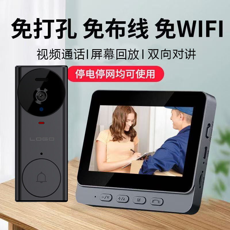 Cross-border wireless visible low-power door lock household door lock with perforation-free tape display voice and two-way dial-up video