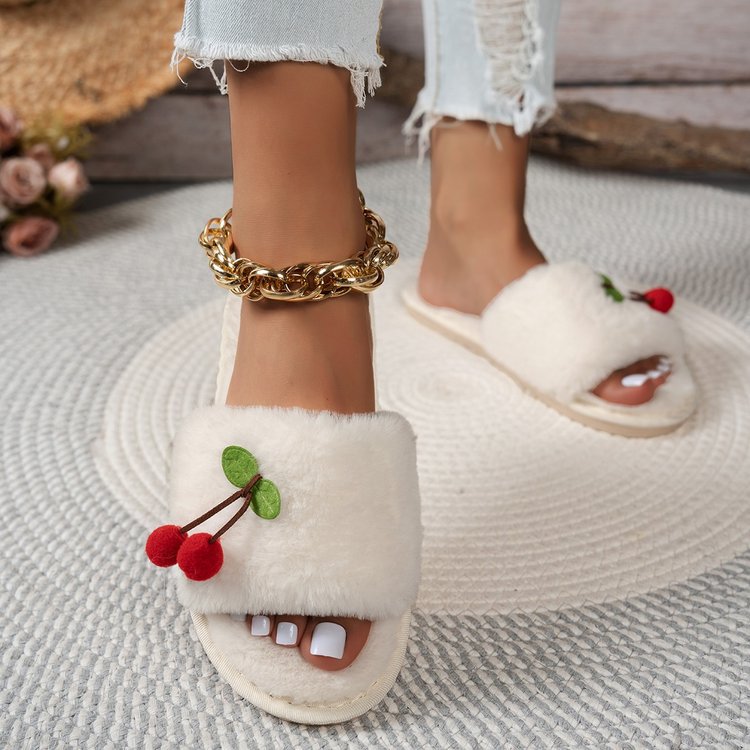 2026 New Korean-Style Slippers for Women, Summer Outdoor Flip-Flops, Comfortable Flat-Soled Cotton Slippers with Cherry Design, Ideal for Home Use and Postpartum Care