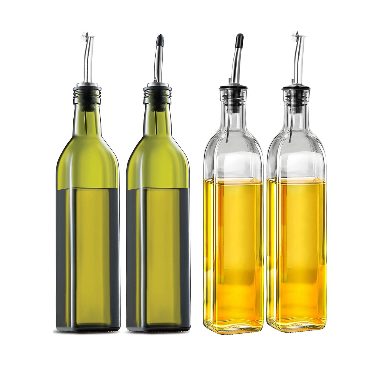 Amazon square 500ml glass oil bottle, dark green olive oil bottle; household food-grade kitchen oil dispenser