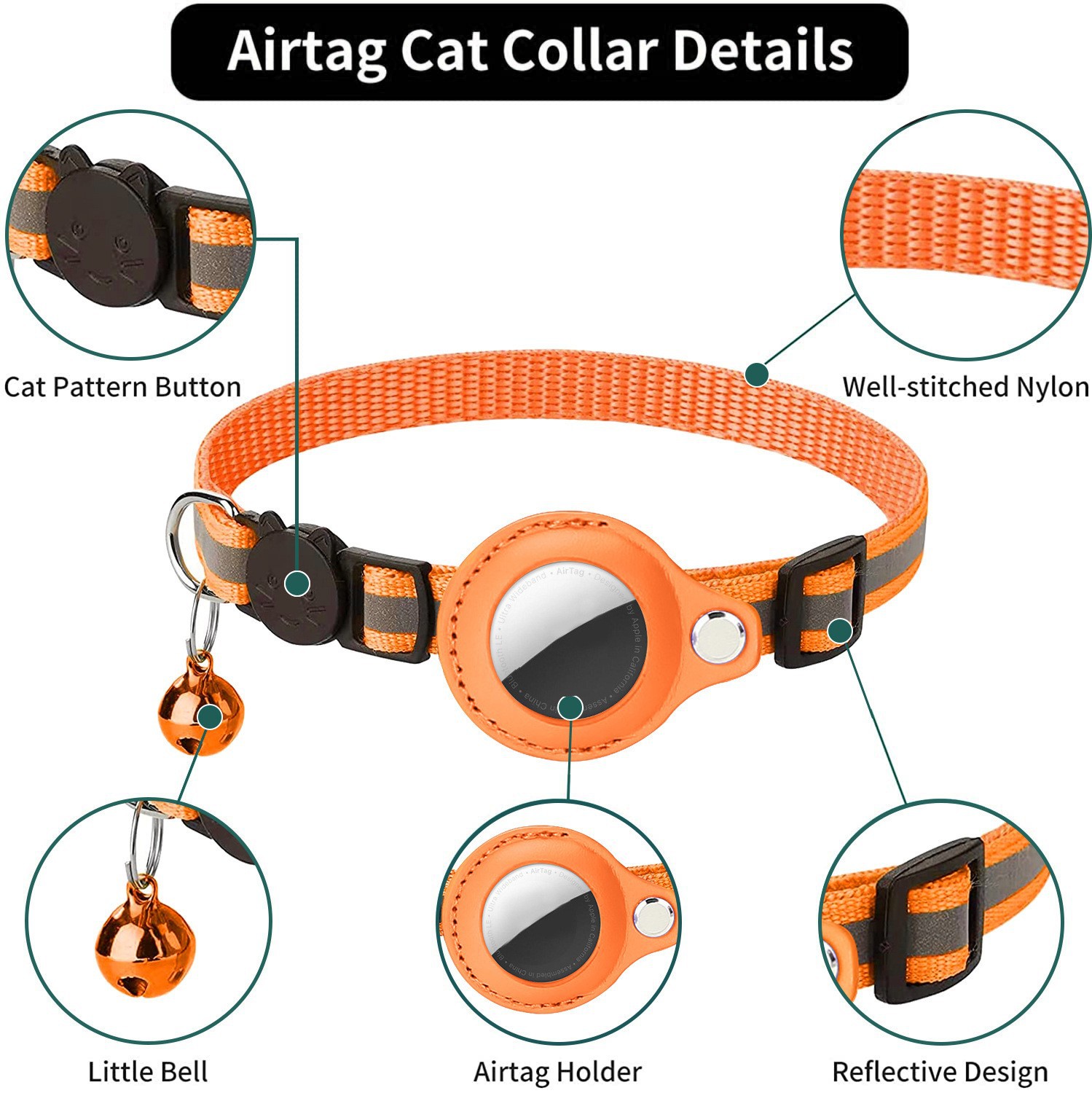 2025 new model, compatible with all systems: Airtag reflective pet cat collar with bell and locator—available in stock.