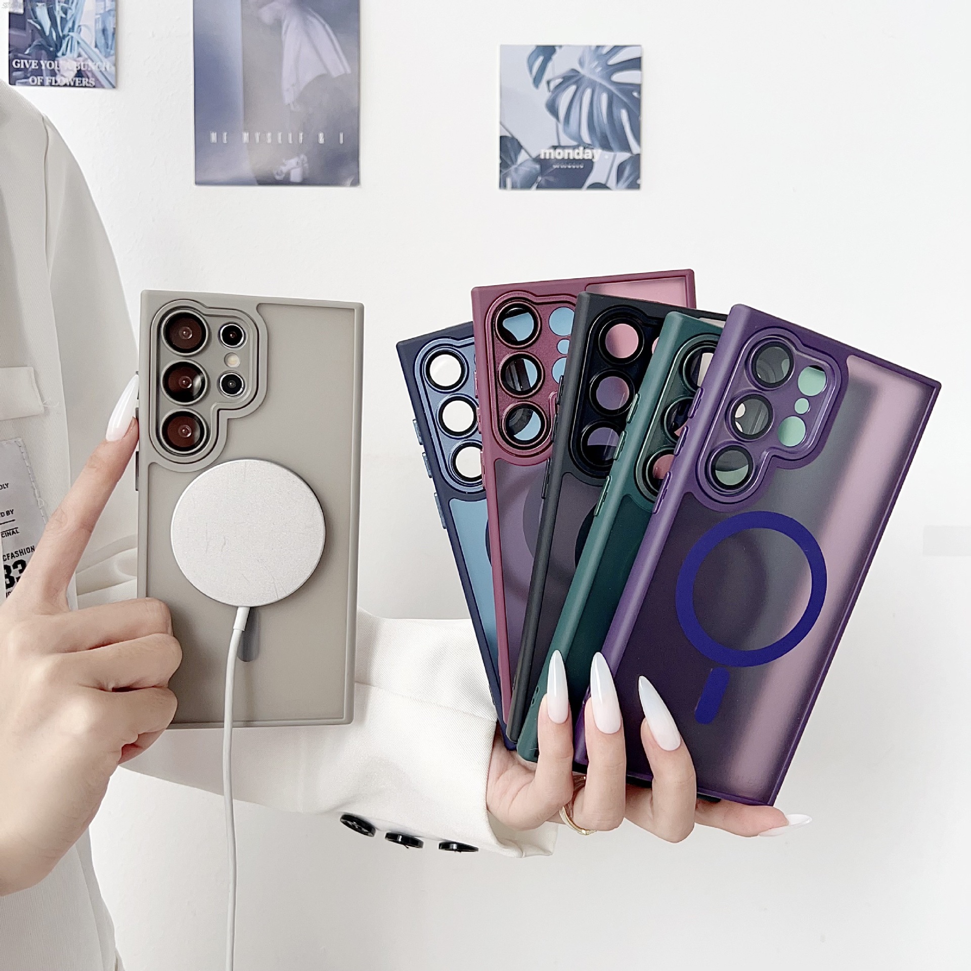 Suitable for Samsung S26 Ultra matte, skin-feel magnetic phone case; S25 Plus protective cover with lens protector; A16