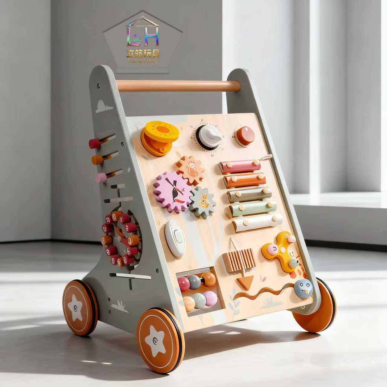 Cross‑Border Wooden Infant & Toddler Walker, Baby Push Toy, Walking Aid, Small Push Toy for One‑Year‑Olds