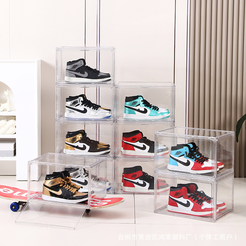 Transparent shoe box, storage box, thickened magnetic‑closure hard plastic—recommended for dorm rooms and homes; side‑opening, popular shoe wall organizer