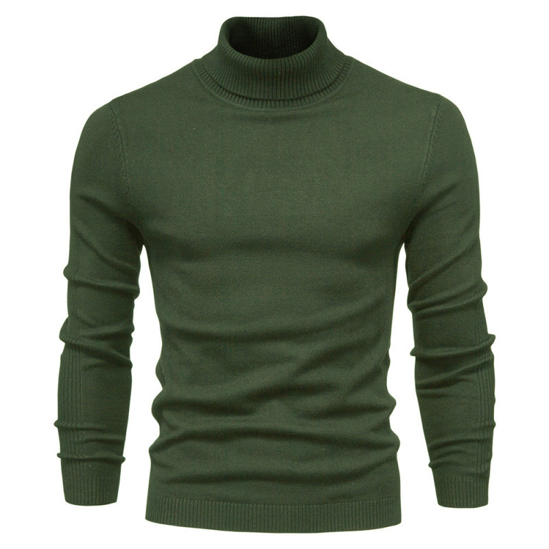 2025 Autumn/Winter New Arrival Men’s Solid Color Pullover Turtleneck Sweater, Men’s Knitwear, Inner Layer Military Green Top, Base Layer Shirt