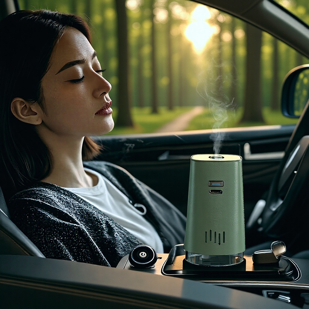 Portable Aromatherapy Diffuser for Cars, Rechargeable Mini Air Purifier with Ambient Light for Vehicle Interior, Air-Purifying Car Diffuser