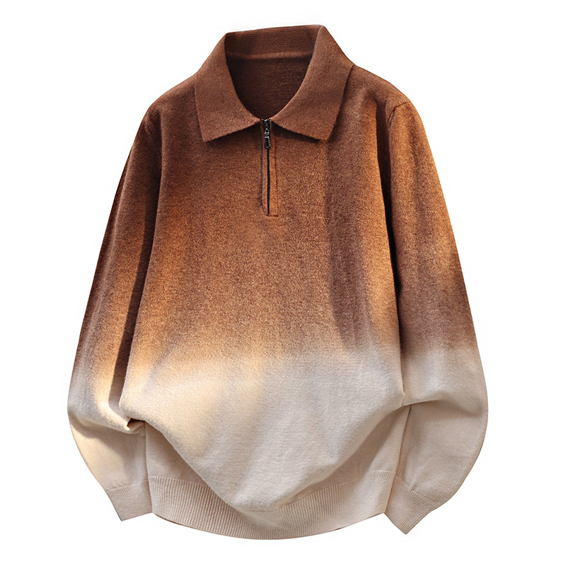 2025 Gradient Color Sweater with Lapel—Men’s Casual Autumn/Winter Knitted Shirt, New Trendy Zip-Up Base Layer