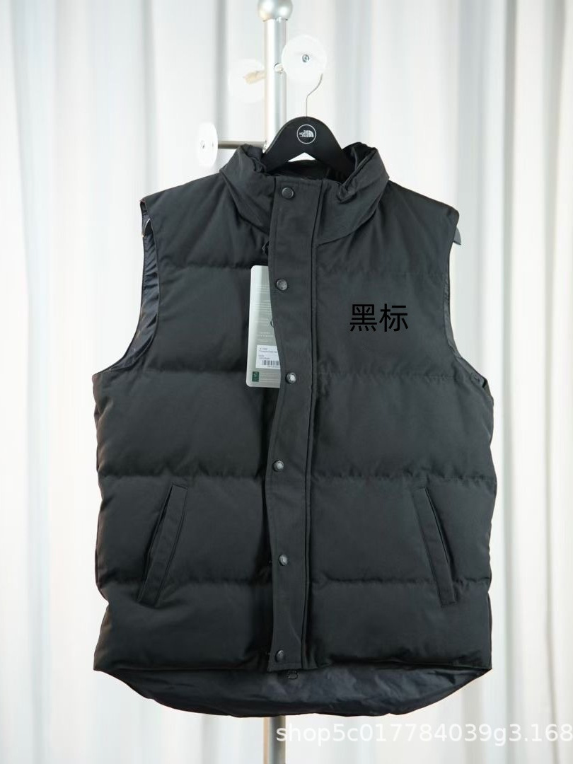 High‑end unisex autumn/winter black‑label goose down stand‑collar vest; winter three‑proof warm sleeveless down jacket for couples