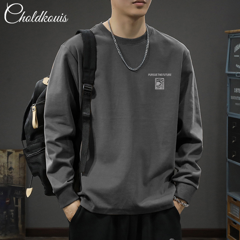 Heavyweight long-sleeved T-shirt for men Spring 2025 new style casual men casual wide-legged underwear pattern fashionable