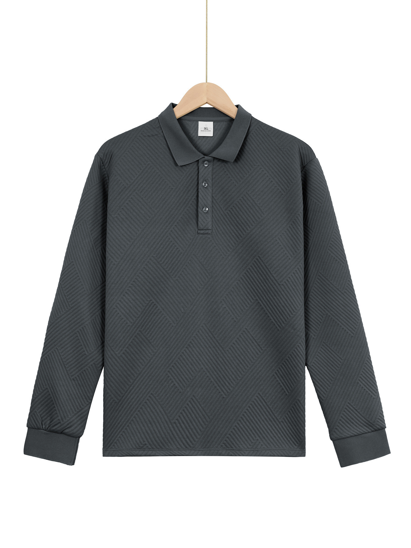 [Factory Direct] Men’s Long-Sleeve T-Shirt in Old‑Money Style for Middle‑Aged and Young Fathers; Solid‑Color Polo Shirt with Turn-Down Collar