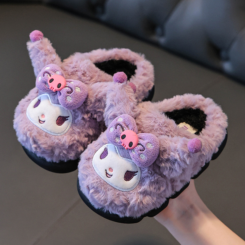 Sanrio girls’ cotton slippers, cute princess‑style indoor home slippers for babies and kids, non‑slip and warm with fluffy lining