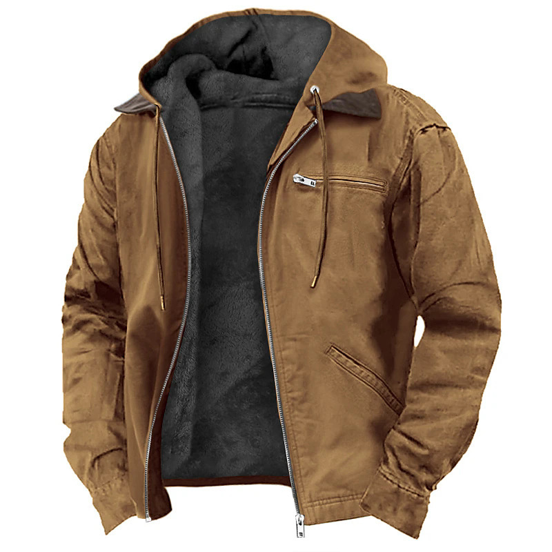 European and American cross-border e-commerce pure-colored cotton caps casual men's clothing with zippered chain pocket jacket