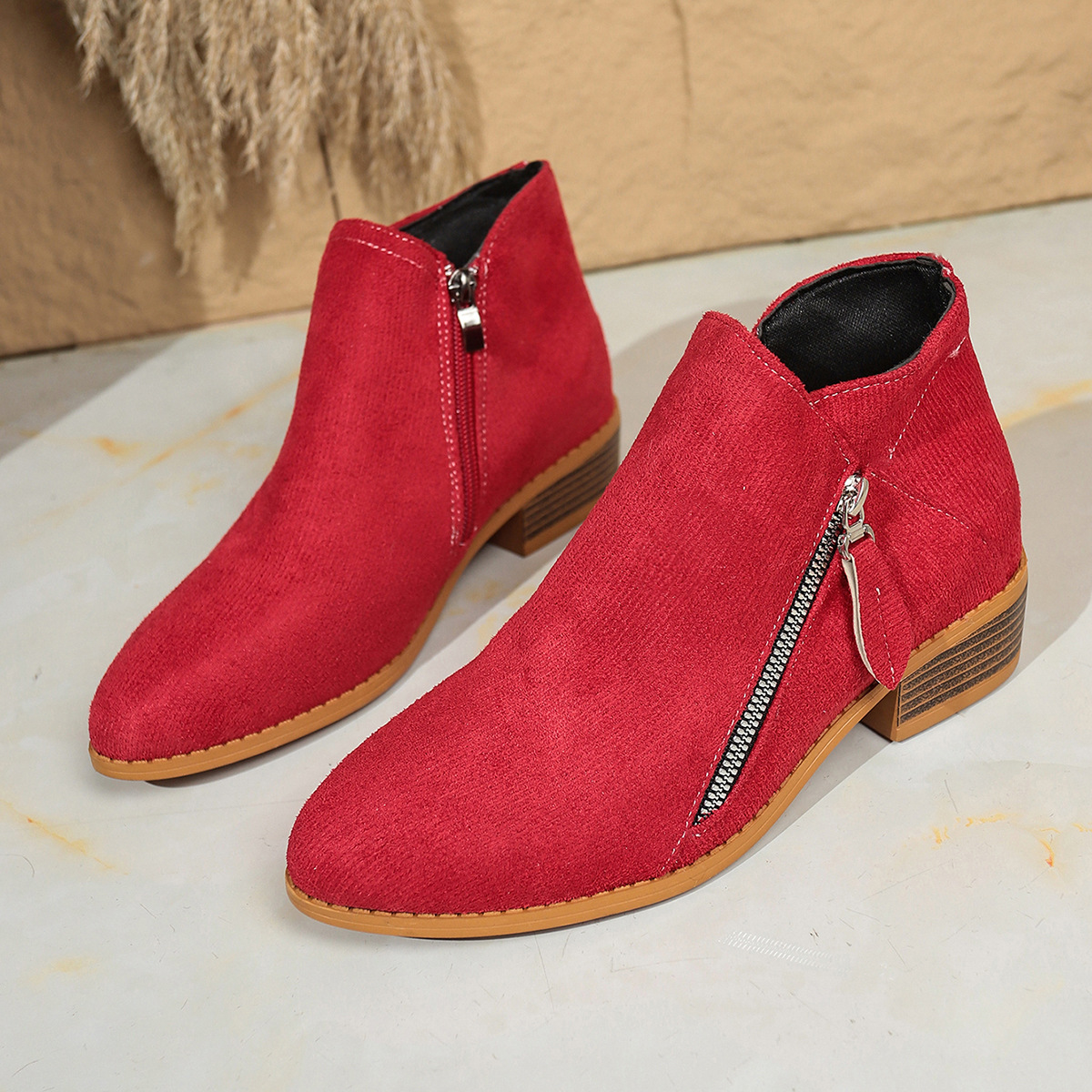 Winter New Low-Heel Martin Boots Foreign Trade Large Size Fashionable Women’s Boots Solid Color Low-Top In-Stock Side-Zipper Ladies’ Ankle Boots