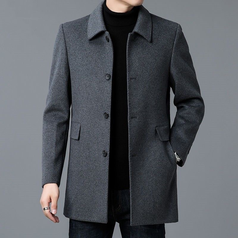 Thin Korean coat men's middle long middle youth men's wind coat dad's spring and autumn folding collar coat