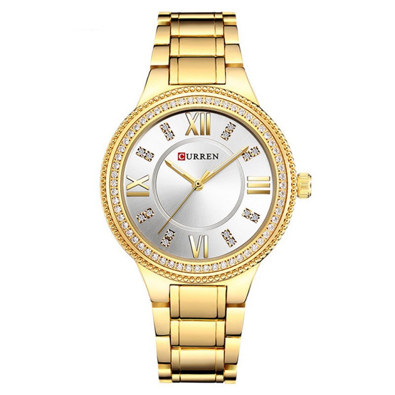 CURREN 9004 Lady quartz watch fashionable women's watch drill ring steel band casual watch foreign trade watch